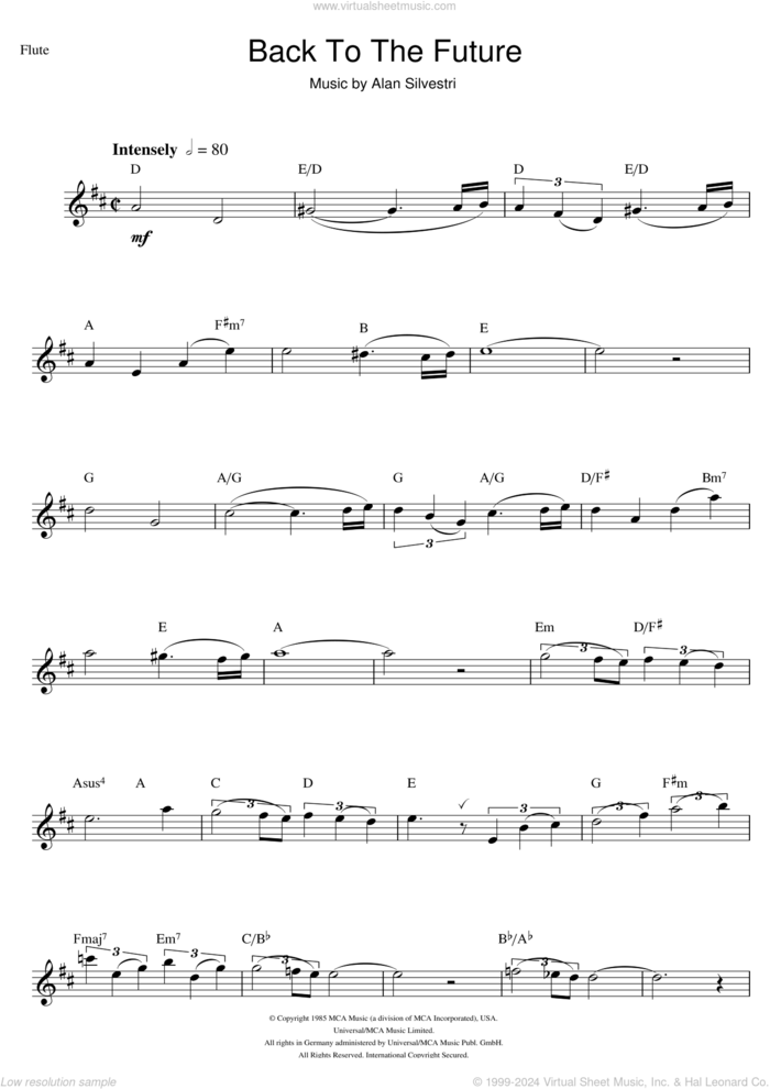 Back To The Future (Theme) sheet music for flute solo by Alan Silvestri, intermediate skill level