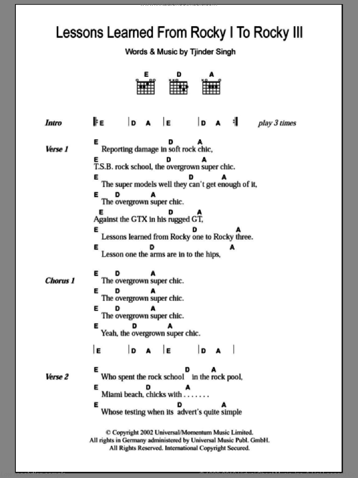 Lessons Learned From Rocky I To Rocky III sheet music for guitar (chords) by Cornershop and Tjinder Singh, intermediate skill level