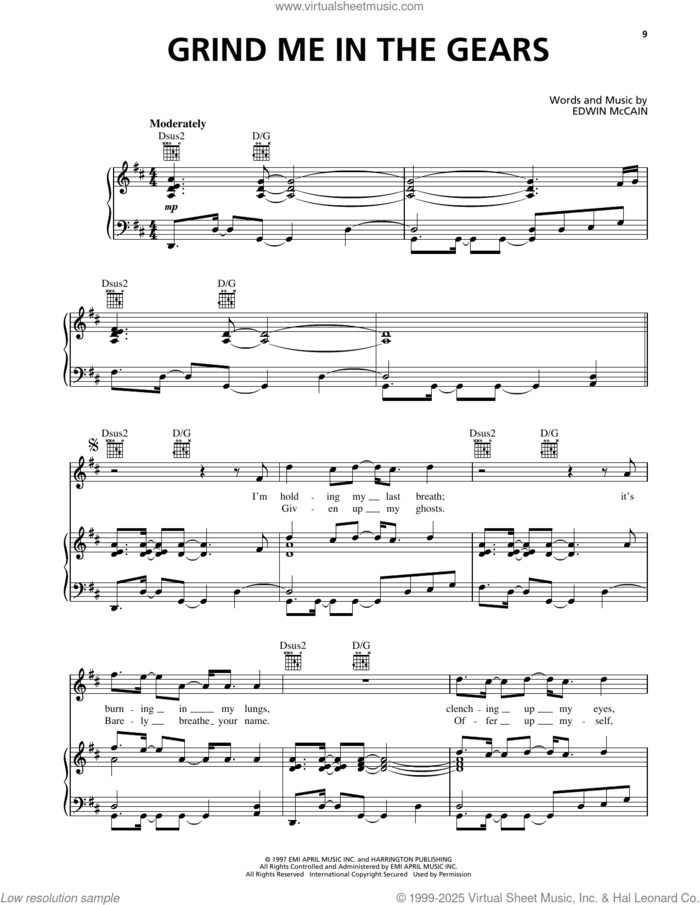 Grind Me In The Gears sheet music for voice, piano or guitar by Edwin McCain, intermediate skill level