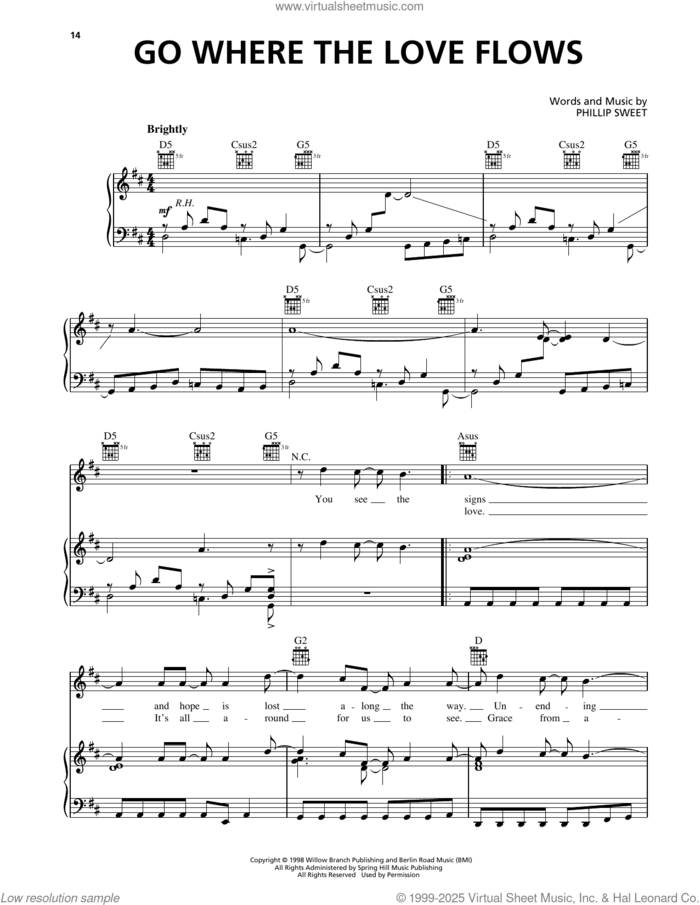 Go Where The Love Flows sheet music for voice, piano or guitar by The Martins and Phillip Sweet, intermediate skill level