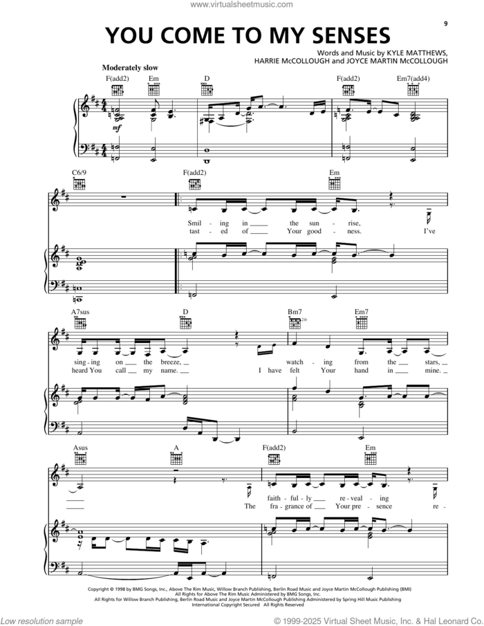 You Come To My Senses sheet music for voice, piano or guitar by The Martins, Harrie McCollough, Joyce Martin McCollough and Kyle Matthews, intermediate skill level