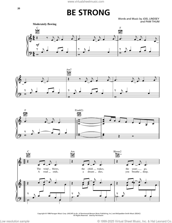 Be Strong sheet music for voice, piano or guitar by The Martins, Joel Lindsey and Pam Thum, intermediate skill level