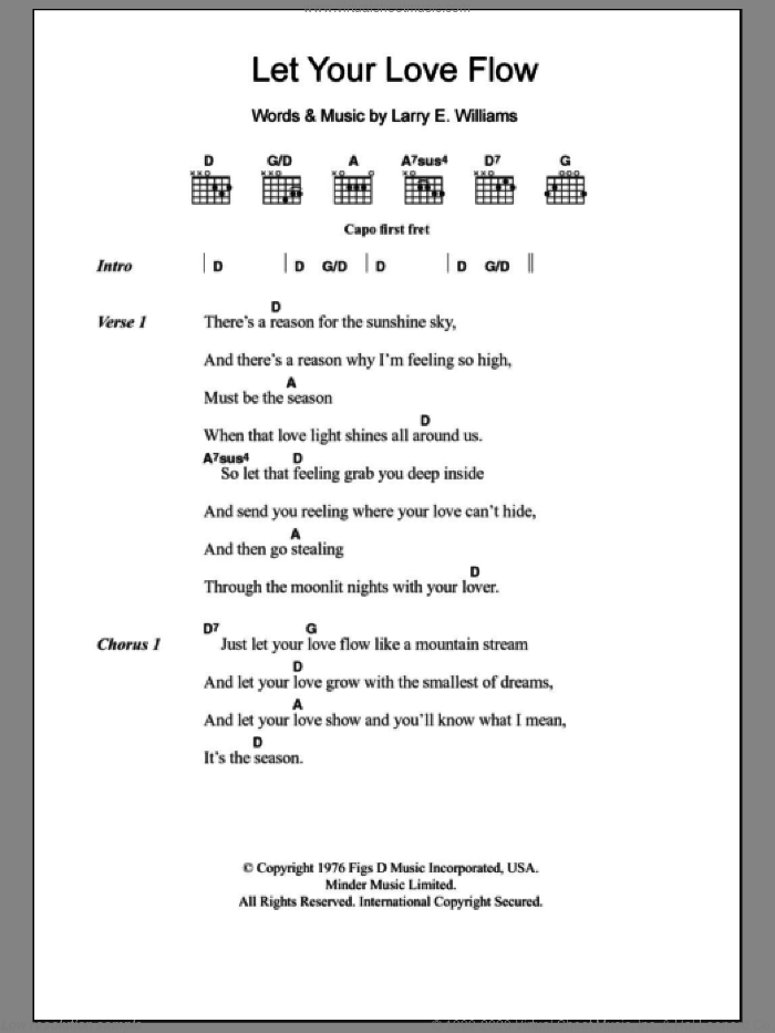Let Your Love Flow sheet music for guitar (chords) by Bellamy Brothers and Larry E. Williams, intermediate skill level