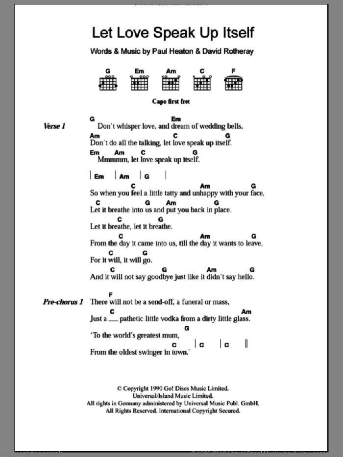 Let Love Speak Up Itself sheet music for guitar (chords) by The Beautiful South, David Rotheray and Paul Heaton, intermediate skill level