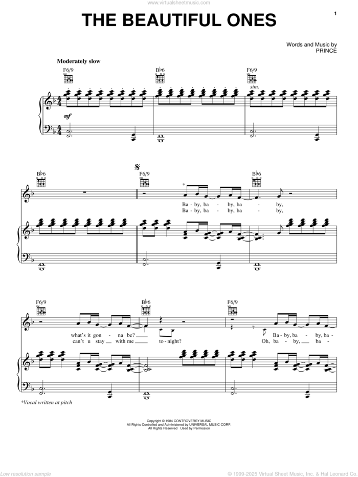 The Beautiful Ones sheet music for voice, piano or guitar by Prince and Prince & The Revolution, intermediate skill level