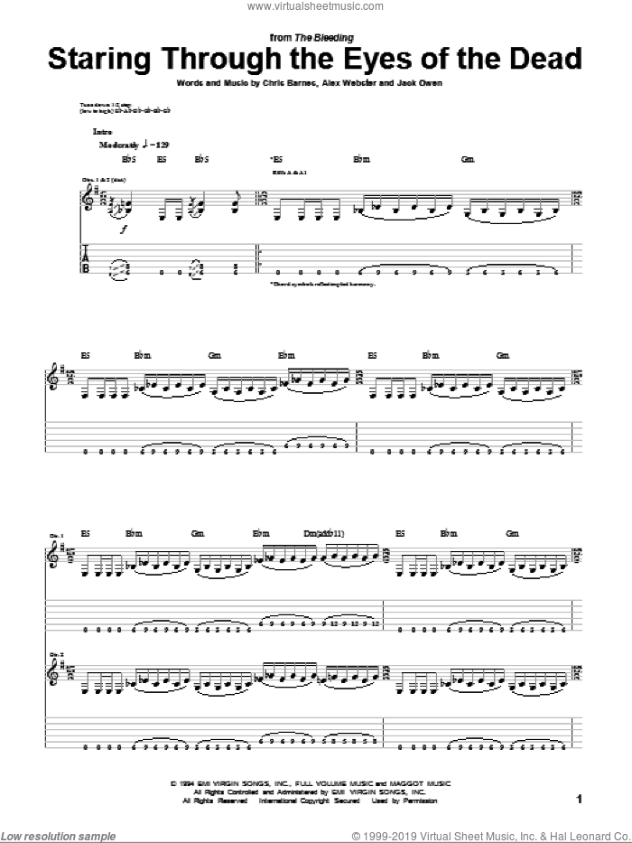 Staring Through The Eyes Of The Dead sheet music for guitar (tablature) by Cannibal Corpse, Alex Webster, Chris Barnes and Jack Owen, intermediate skill level