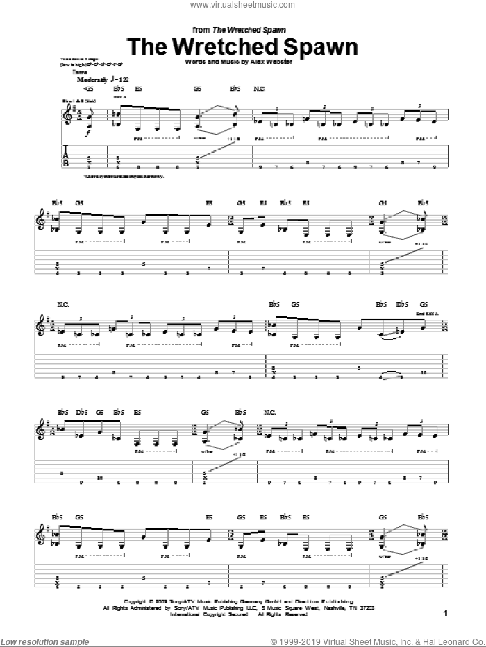 The Wretched Spawn sheet music for guitar (tablature) by Cannibal Corpse and Alex Webster, intermediate skill level