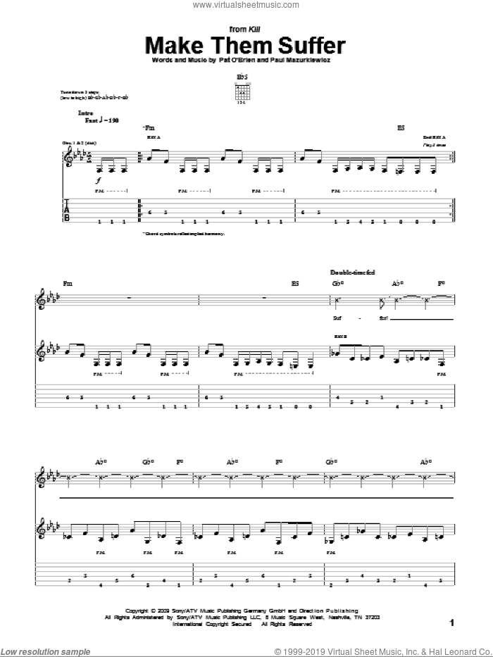 Make Them Suffer sheet music for guitar (tablature) by Cannibal Corpse and Paul Mazurkiewicz, intermediate skill level