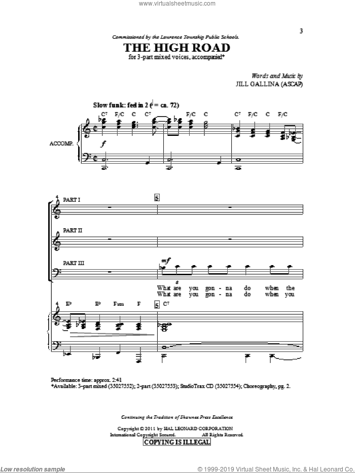The High Road sheet music for choir (3-Part Mixed) by Jill Gallina, intermediate skill level