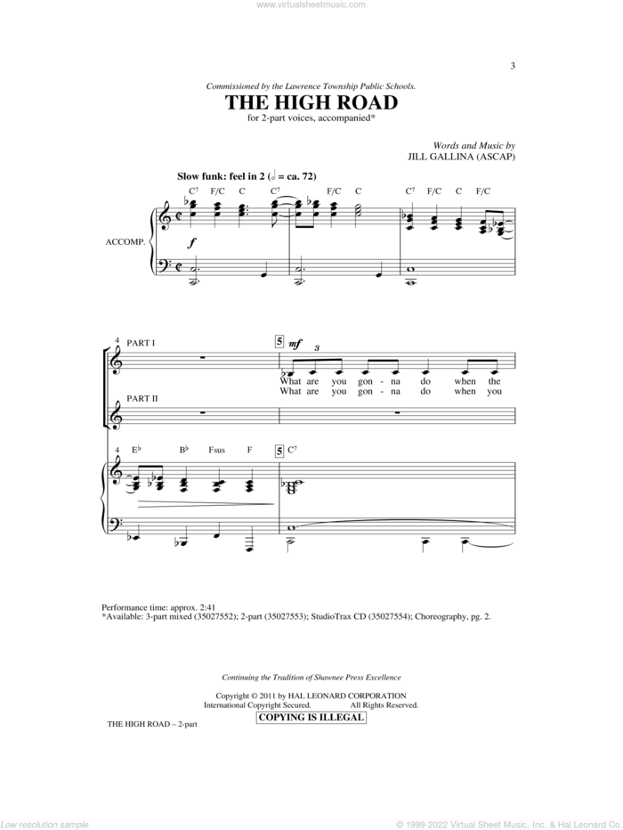 The High Road sheet music for choir (2-Part) by Jill Gallina, intermediate duet
