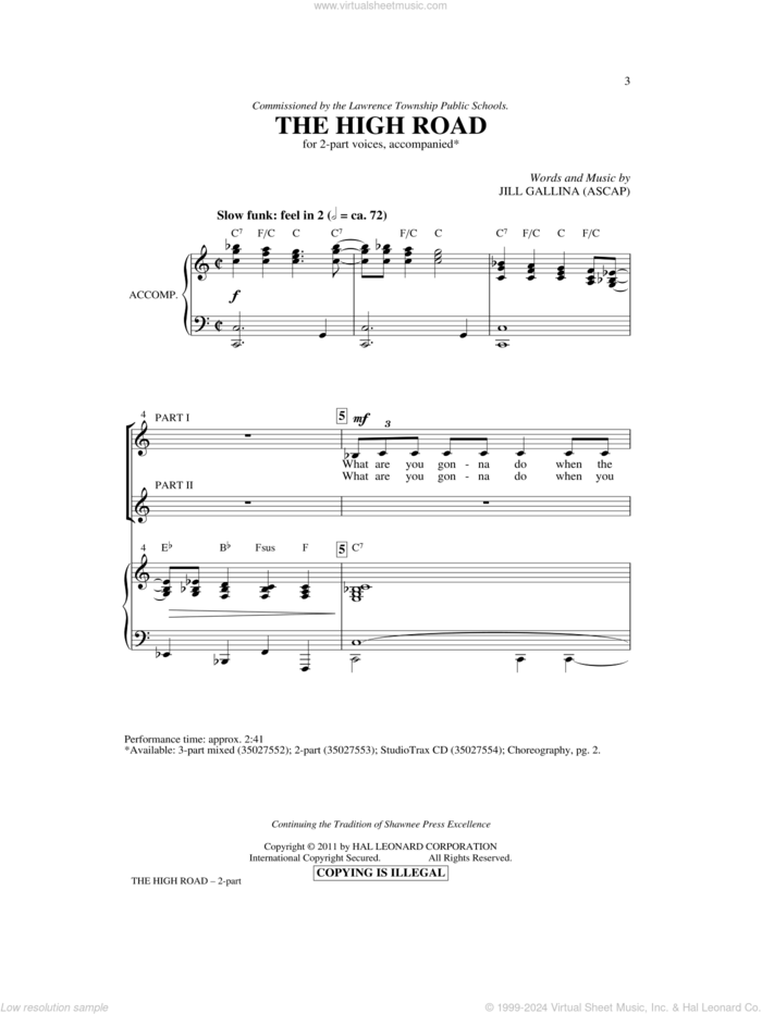 The High Road sheet music for choir (2-Part) by Jill Gallina, intermediate duet