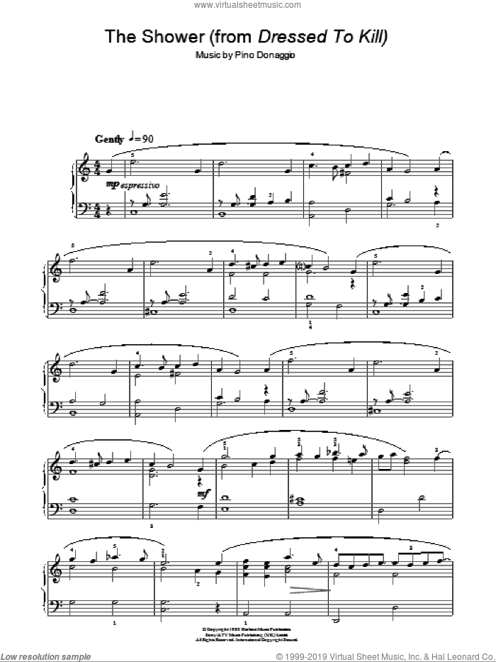 The Shower sheet music for piano solo by Pino Donaggio, intermediate skill level