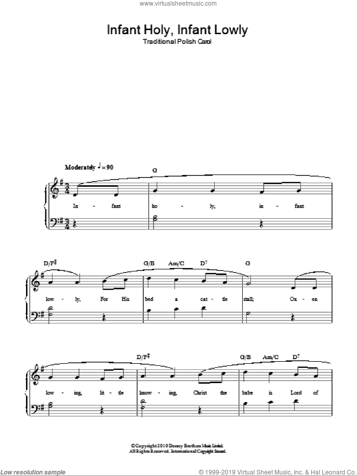 Infant Holy, Infant Lowly sheet music for voice, piano or guitar, intermediate skill level