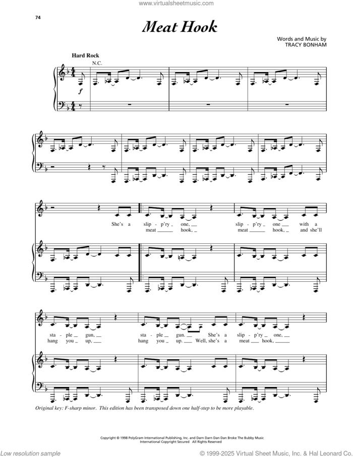 Meat Hook sheet music for voice, piano or guitar by Tracy Bonham, intermediate skill level