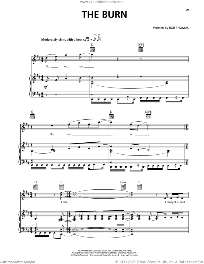 The Burn sheet music for voice, piano or guitar by Matchbox Twenty and Rob Thomas, intermediate skill level