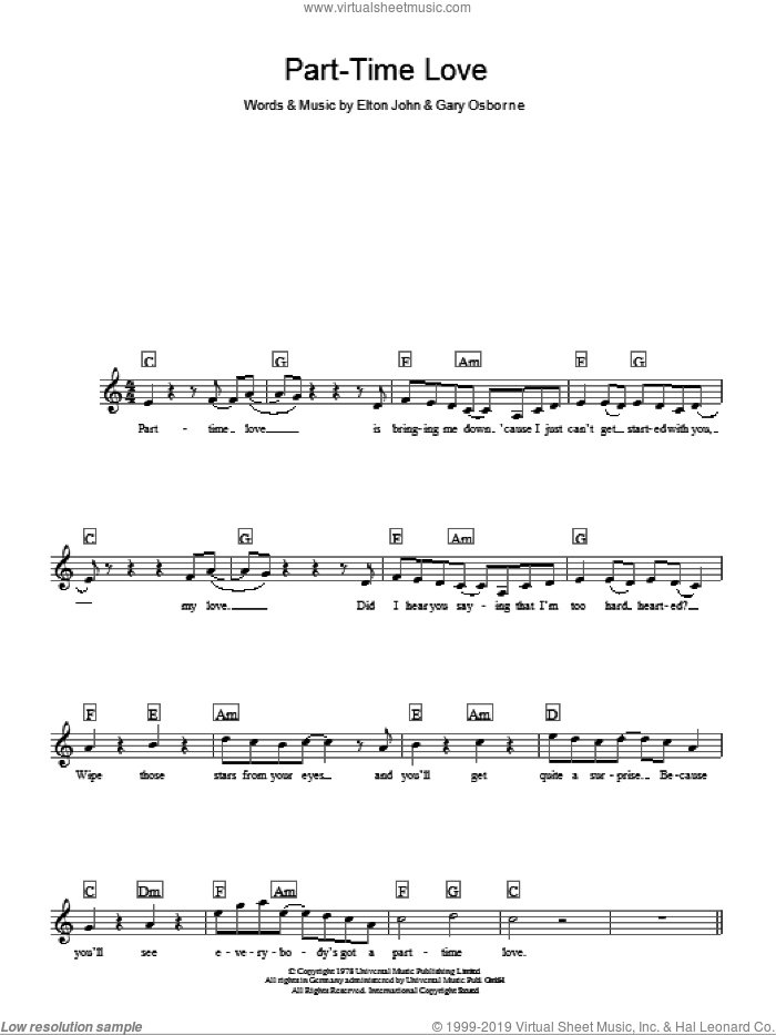 Part-Time Love sheet music for voice and other instruments (fake book) by Elton John and Gary Osborne, intermediate skill level