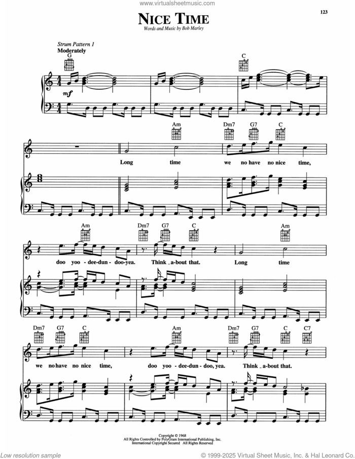 Nice Time sheet music for voice, piano or guitar by Bob Marley, intermediate skill level