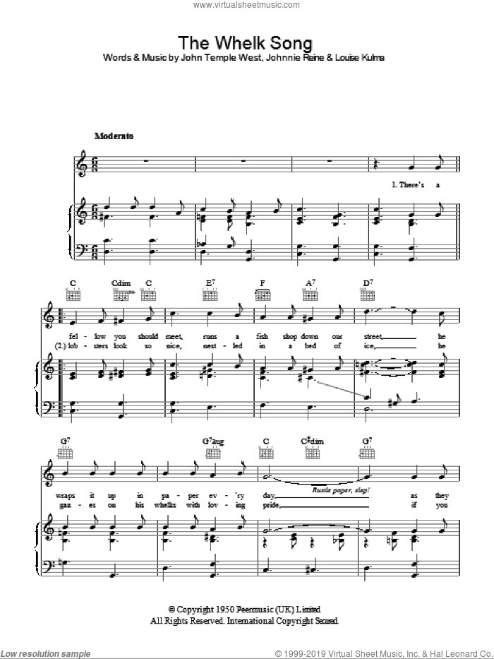 The Whelk Song sheet music for voice, piano or guitar by Billy Cotton, John Temple West, Johnnie Reine and Louise Kulma, intermediate skill level