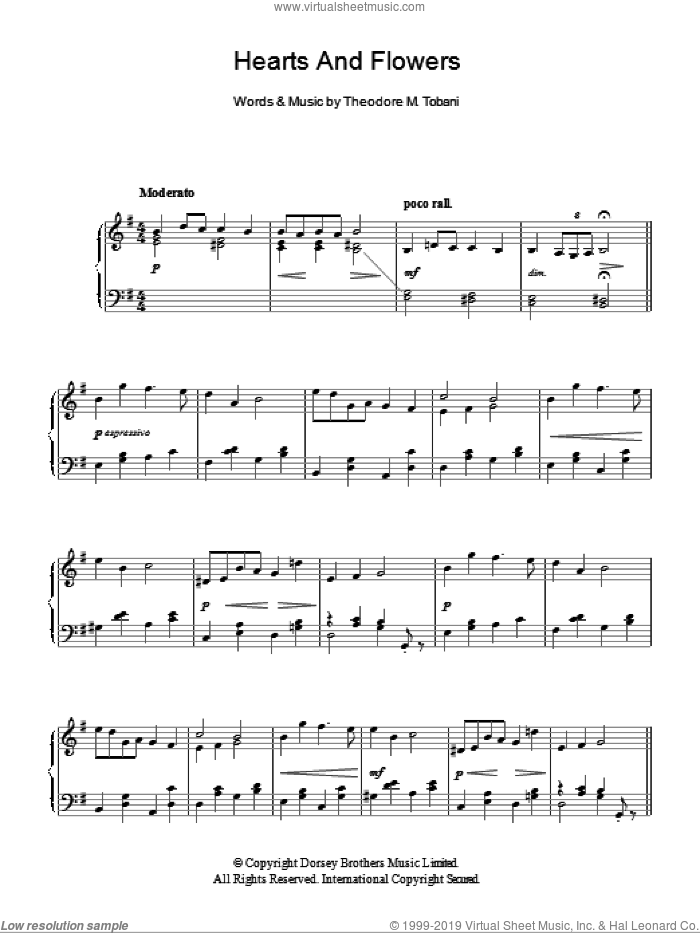 Hearts And Flowers sheet music for voice, piano or guitar by Paul Whiteman and Theodore M. Tobani, intermediate skill level