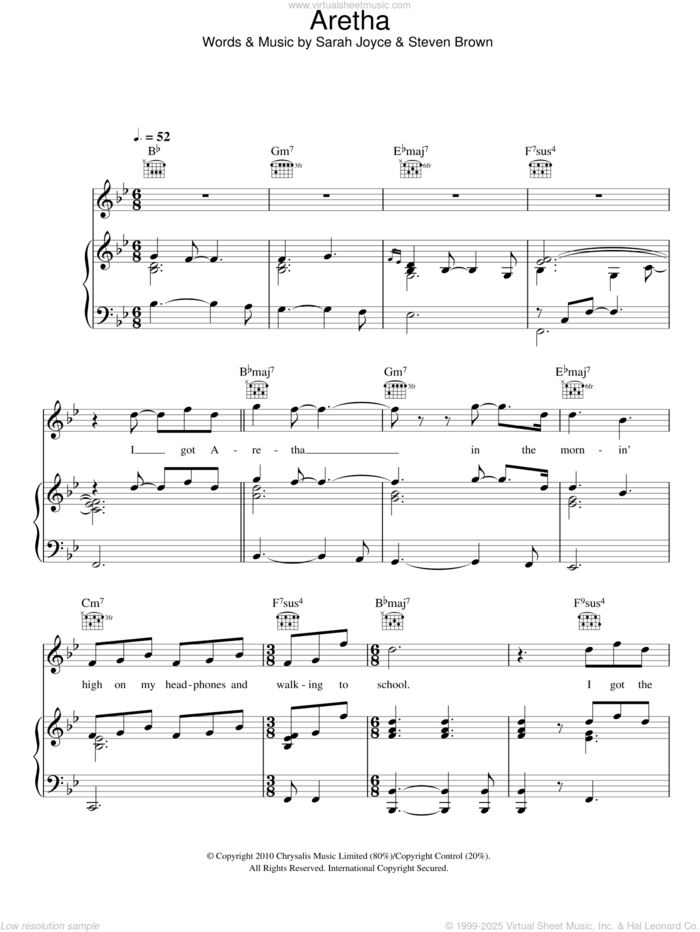 Aretha sheet music for voice, piano or guitar by Rumer, Sarah Joyce and Steve Brown, intermediate skill level