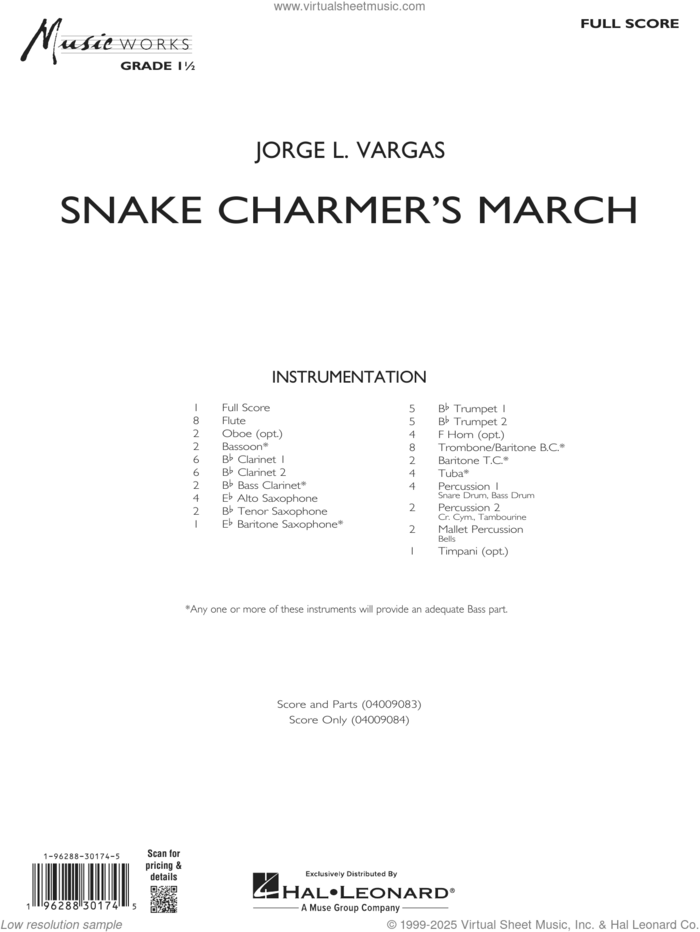 Snake Charmer's March (COMPLETE) sheet music for concert band by Jorge L. Vargas, intermediate skill level