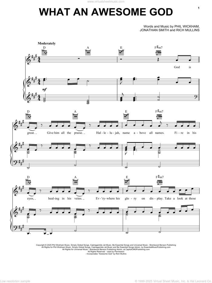 What An Awesome God sheet music for voice, piano or guitar by Phil Wickham, Jonathan Smith and Rich Mullins, intermediate skill level