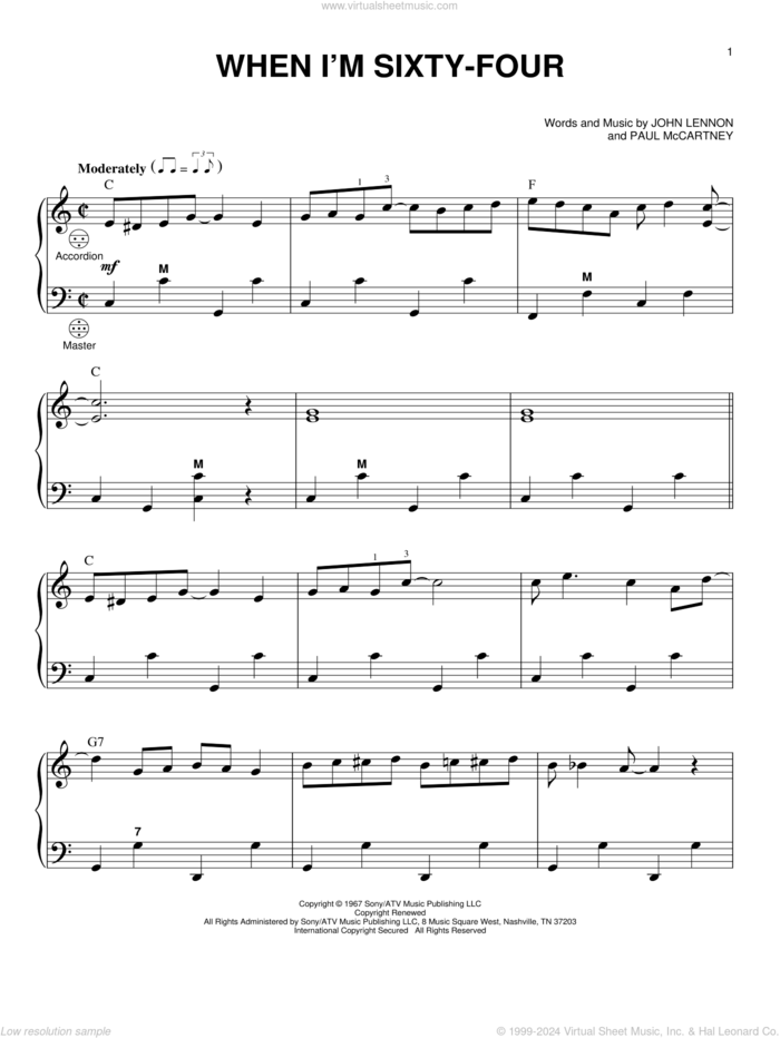 When I'm Sixty-Four sheet music for accordion by The Beatles, John Lennon and Paul McCartney, intermediate skill level