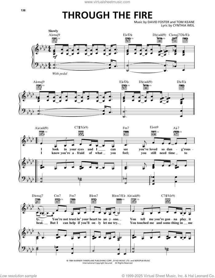 Through The Fire sheet music for voice, piano or guitar by Chaka Khan, Barry Mann, Cynthia Weil, David Foster and Tom Keane, intermediate skill level