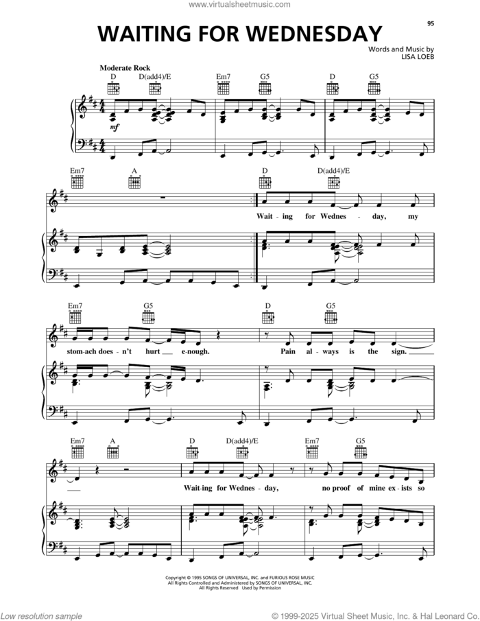 Waiting For Wednesday sheet music for voice, piano or guitar by Lisa Loeb & Nine Stories and Lisa Loeb, intermediate skill level