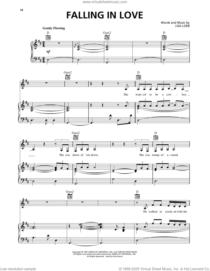 Falling In Love sheet music for voice, piano or guitar by Lisa Loeb, intermediate skill level
