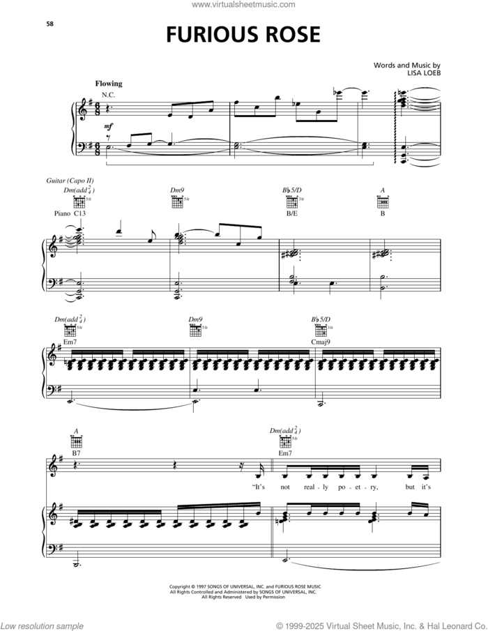 Furious Rose sheet music for voice, piano or guitar by Lisa Loeb, intermediate skill level
