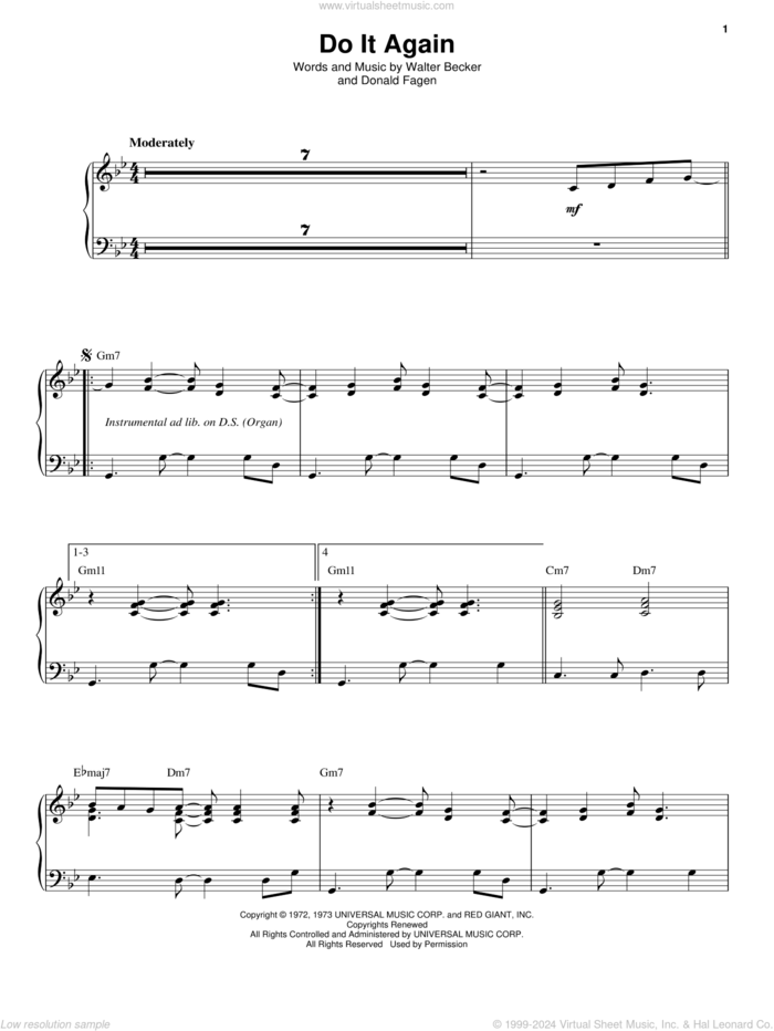 Do It Again sheet music for voice and piano by Steely Dan, Donald Fagen and Walter Becker, intermediate skill level