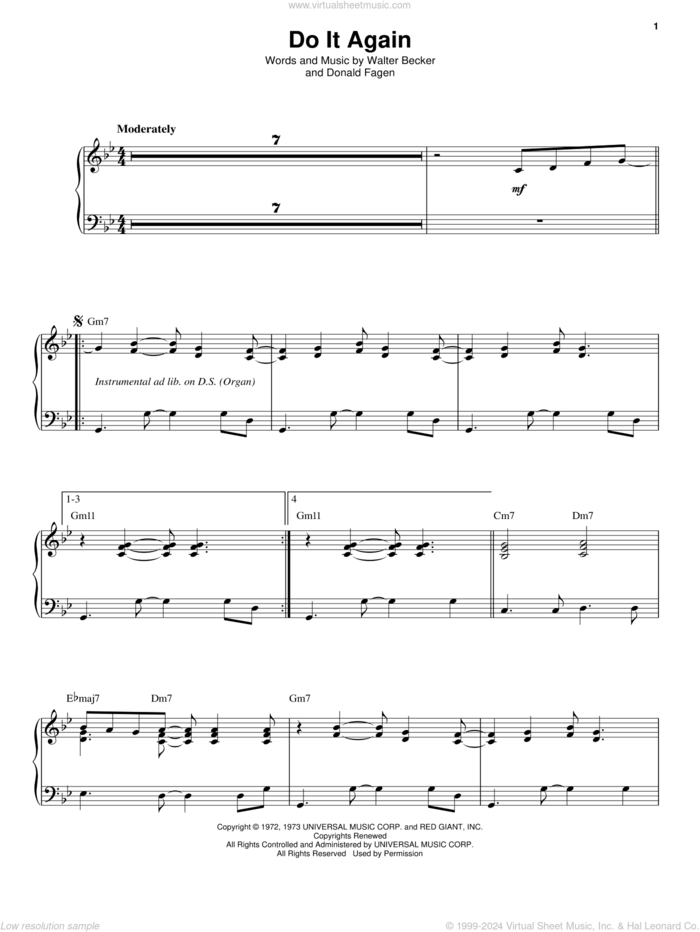 Do It Again sheet music for voice and piano by Steely Dan, Donald Fagen and Walter Becker, intermediate skill level