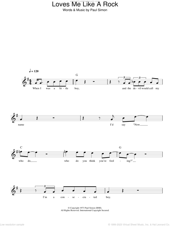 Loves Me Like A Rock sheet music for voice and other instruments (fake book) by Paul Simon, intermediate skill level