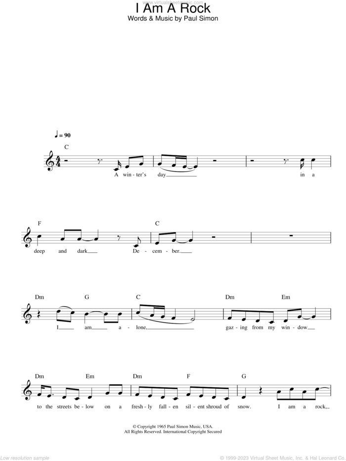 I Am A Rock sheet music for voice and other instruments (fake book) by Simon & Garfunkel and Paul Simon, intermediate skill level