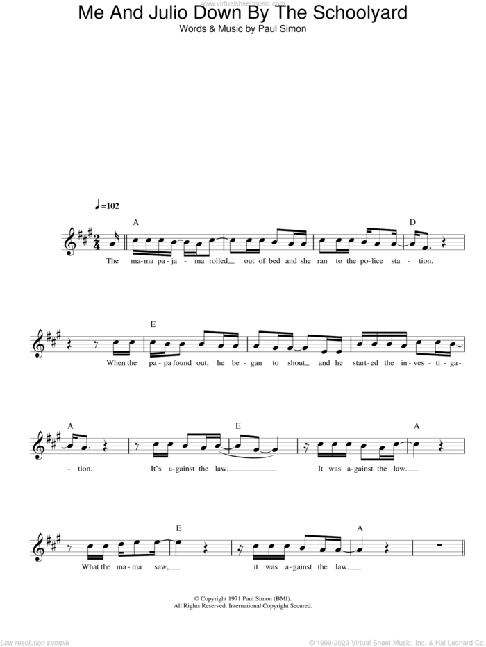 Me And Julio Down By The Schoolyard sheet music for voice and other instruments (fake book) by Paul Simon, intermediate skill level
