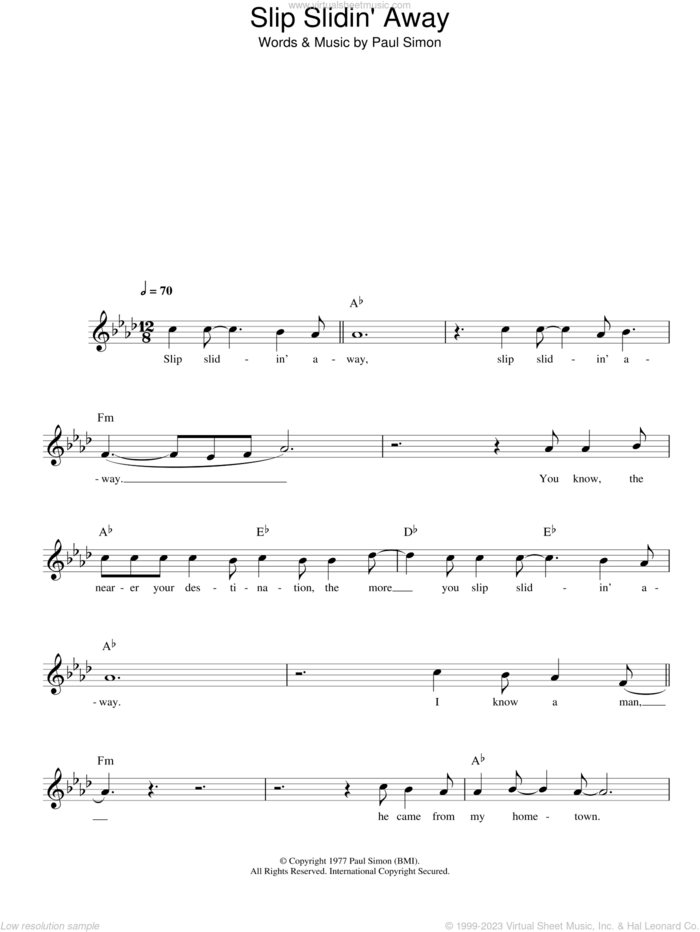 Slip Slidin' Away sheet music for voice and other instruments (fake book) by Paul Simon, intermediate skill level