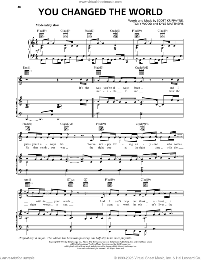 You Changed The World sheet music for voice, piano or guitar by Scott Krippayne, Kyle Matthews and Tony Wood, intermediate skill level