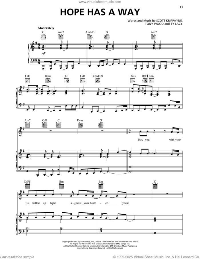 Hope Has A Way sheet music for voice, piano or guitar by Scott Krippayne, Tony Wood and Ty Lacy, intermediate skill level