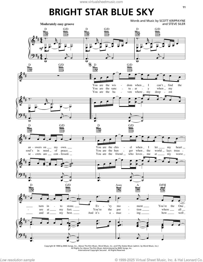Bright Star Blue Sky sheet music for voice, piano or guitar by Scott Krippayne and Steve Siler, intermediate skill level