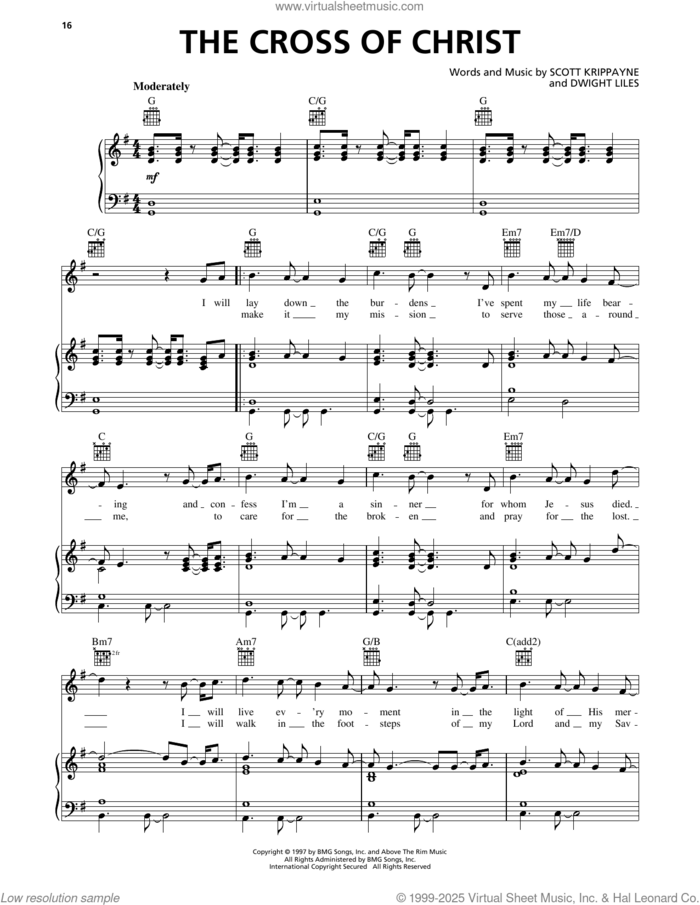 The Cross of Christ sheet music for voice, piano or guitar by Scott Krippayne and Dwight Liles, intermediate skill level