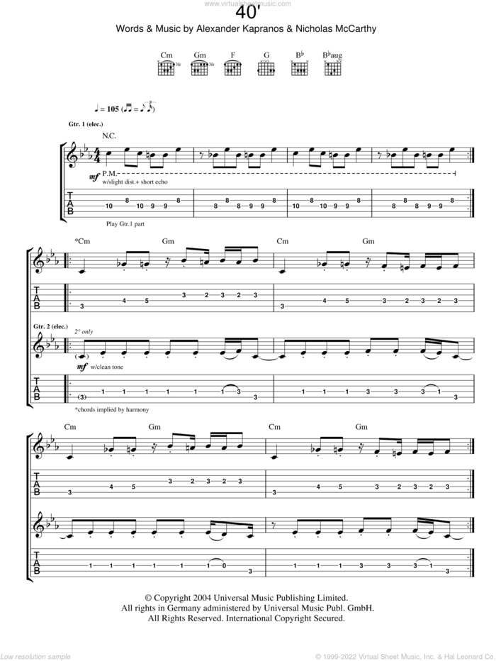 40' sheet music for guitar (tablature) by Franz Ferdinand, Alexander Kapranos and Nicholas McCarthy, intermediate skill level