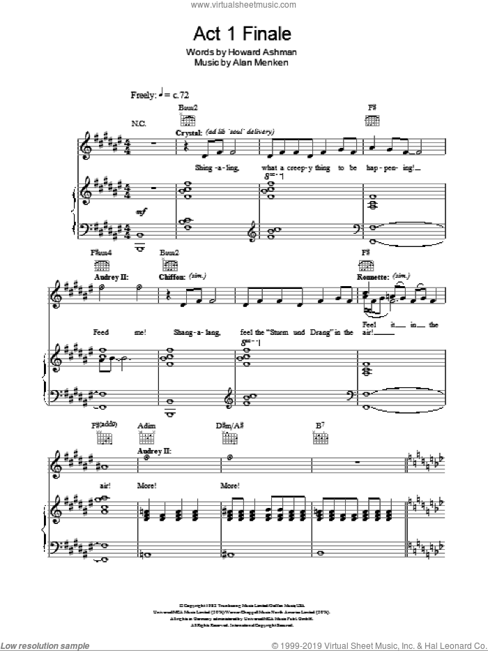 Finale (Don't Feed The Plants) (from Little Shop of Horrors) sheet music for voice, piano or guitar by Howard Ashman, Little Shop Of Horrors (Musical) and Alan Menken, intermediate skill level