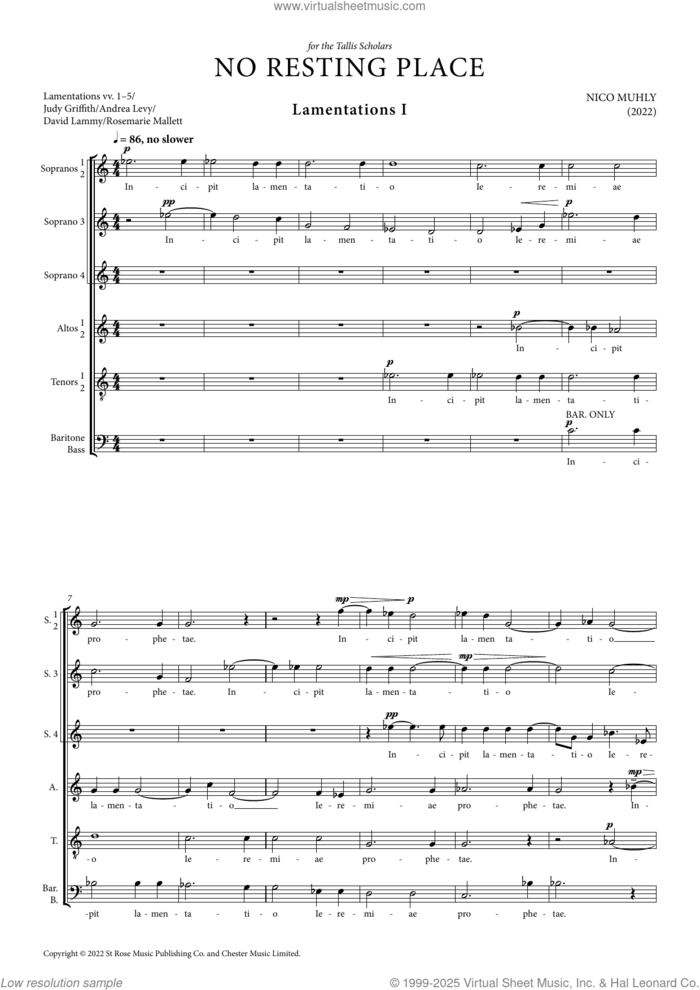 No Resting Place sheet music for choir (SATB divisi) by Nico Muhly, classical score, intermediate skill level