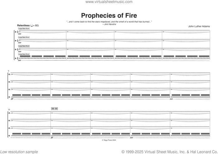 Prophecies of Fire (Score) sheet music for percussions by John Luther Adams, classical score, intermediate skill level