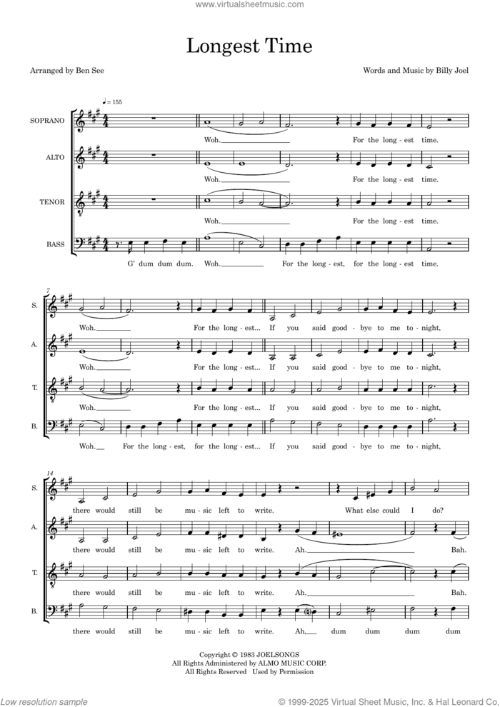 Longest Time (arr. Ben See) sheet music for choir (SATB: soprano, alto, tenor, bass) by Billy Joel and Ben See, intermediate skill level