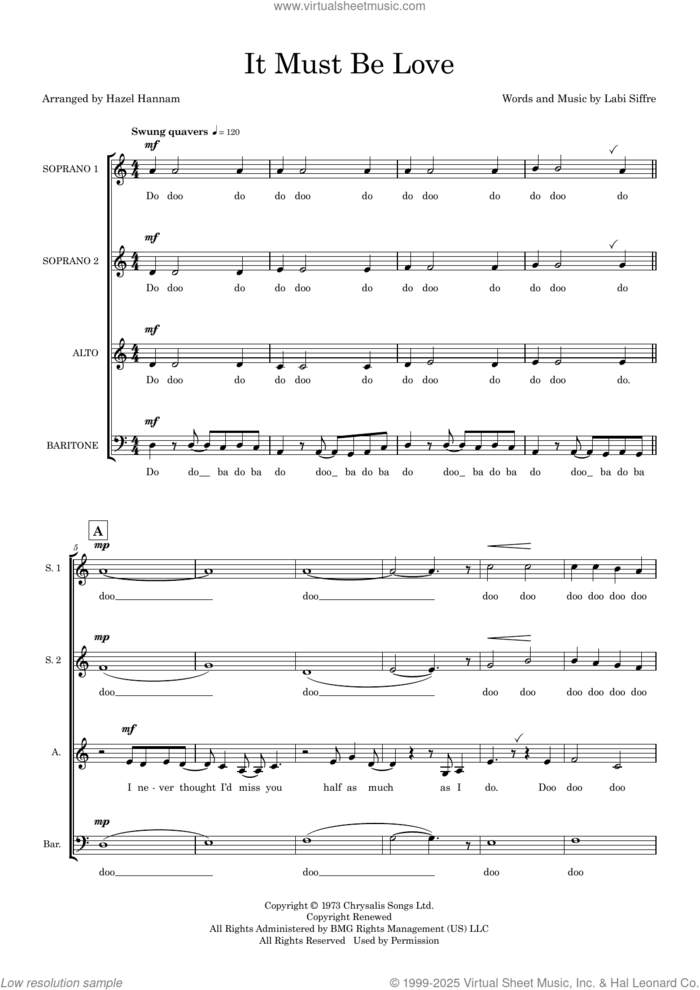 It Must Be Love (arr. Hazel Hannam) sheet music for choir (SSAB) by Madness, Hazel Hannam and Labi Siffre, intermediate skill level