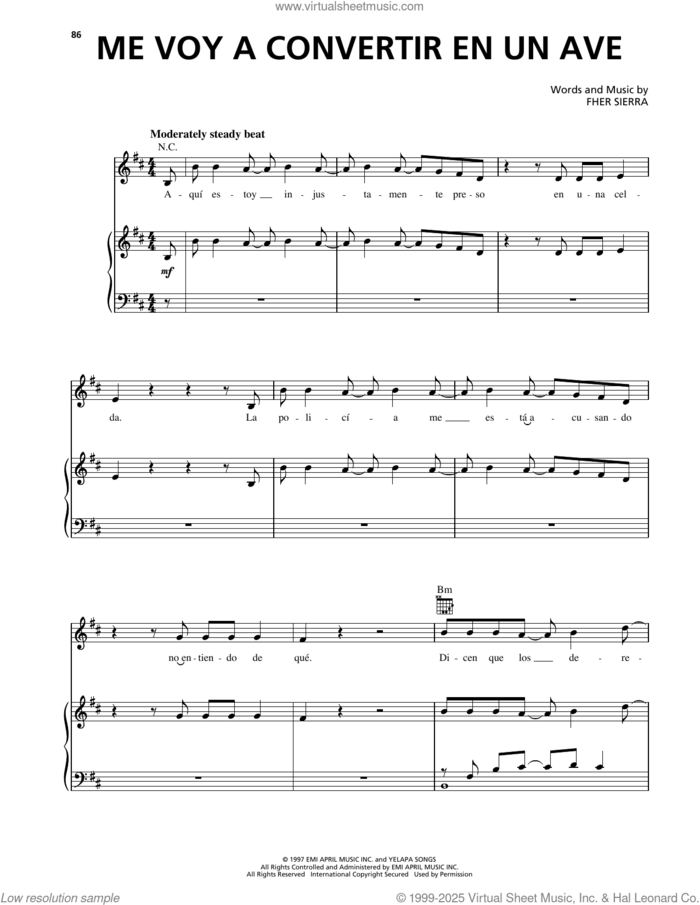 Me Voy A Convertir En Un Ave sheet music for voice, piano or guitar by Maná and Fher Sierra, intermediate skill level