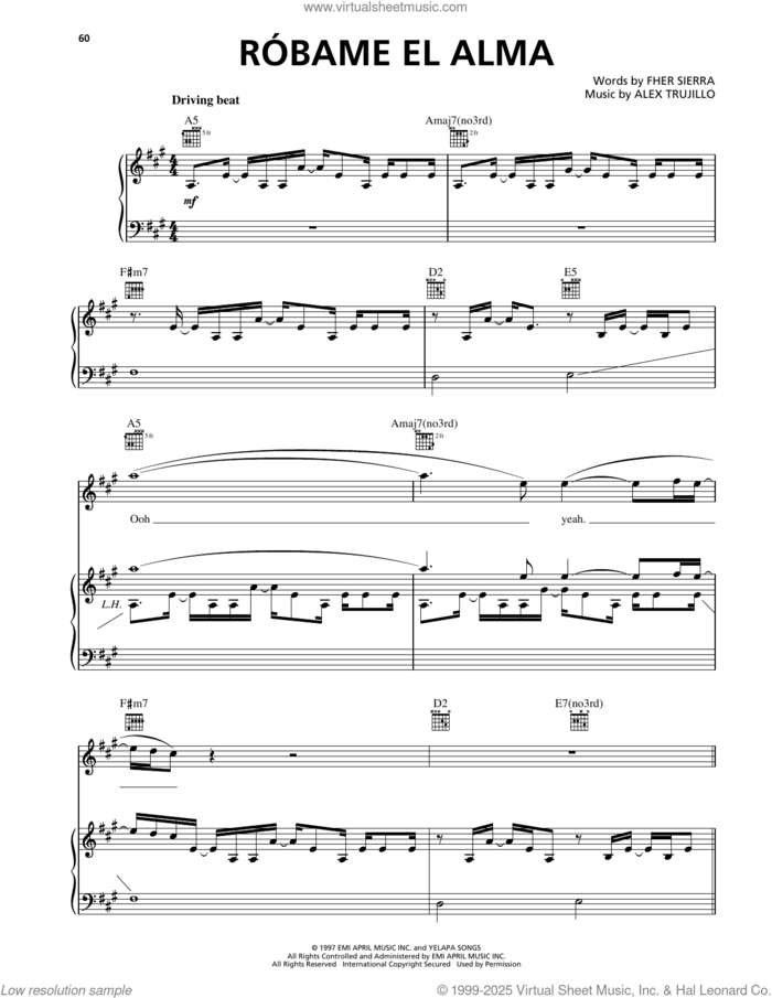 Robame El Alma sheet music for voice, piano or guitar by Maná, Alex Trujillo and Fher Sierra, intermediate skill level