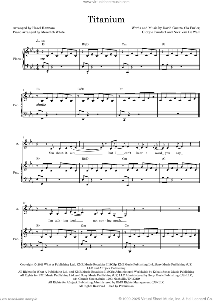 Titanium (arr. Hazel Hannam) (COMPLETE) sheet music for orchestra/band (SATB) by Sia, David Guetta, Giorgio Tuinfort, Hazel Hannam, Nick van de Wall and Sia Furler, intermediate skill level